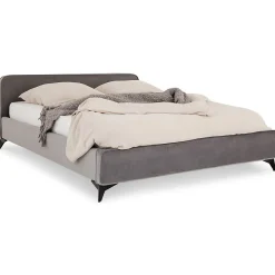 Idimex Lit double RAVELLO 140 x 190 cm, revêtement en tissu - Gris