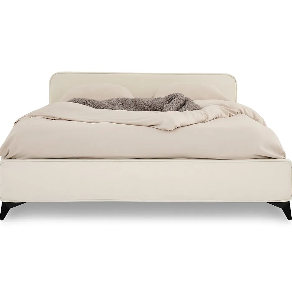 Idimex Lit double RAVELLO 140 x 190 cm, revêtement en tissu - Blanc crème