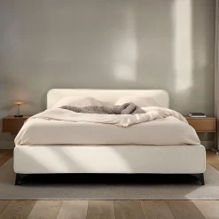 Idimex Lit double RAVELLO 140 x 190 cm, revêtement en tissu - Blanc crème