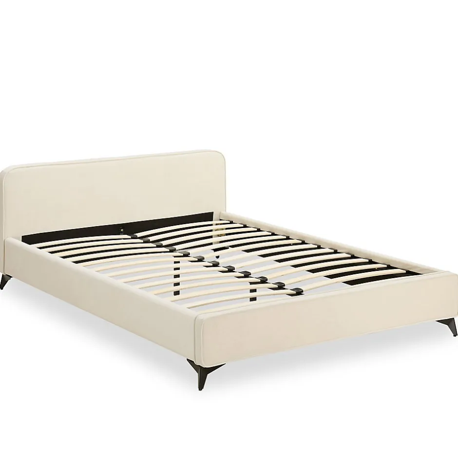 Idimex Lit double RAVELLO 140 x 190 cm, revêtement en tissu - Blanc crème