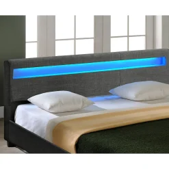 Corium Lit Double Rembourré à LED Sommier à Lattes Polyester 140 x 200 cm Gris Foncé