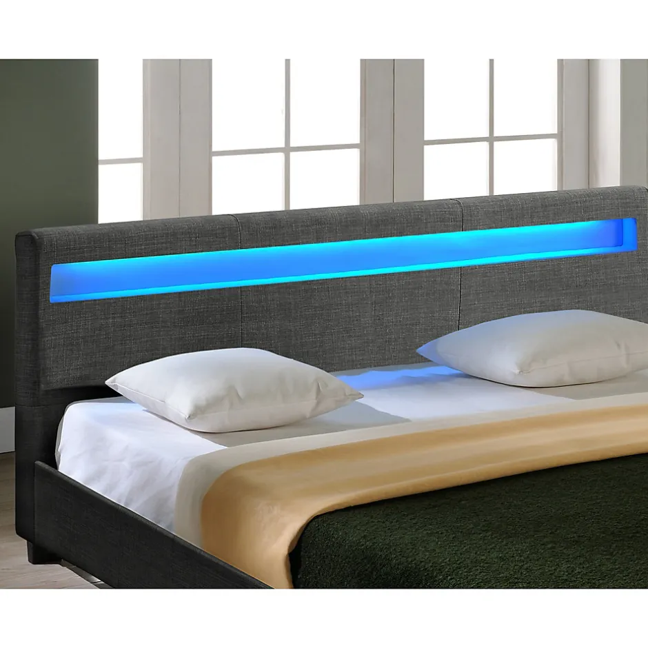 Corium Lit Double Rembourré à LED Sommier à Lattes Polyester 140 x 200 cm Gris Foncé
