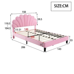 Redom Lit double rembourré 140 sur 200 cm cadre avec tête de lit fleurie en velours doux lit adulte invité rose New