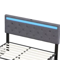 Fortuna lai Lit Double Rembourré 140 X 190 Cm Avec 4 Tiroirs Et Sommier à Lattes En Bois Avec USB Et LED, Gris Hot