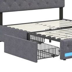 Fortuna lai Lit Double Rembourré 140 X 190 Cm Avec 4 Tiroirs Et Sommier à Lattes En Bois Avec USB Et LED, Gris Hot