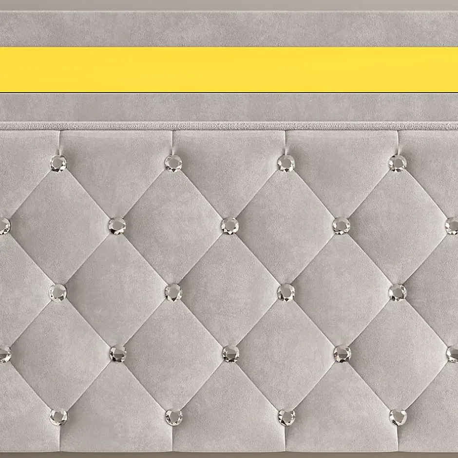Fortuna lai Lit double rembourré, 160 x 200 cm, LED, hydraulique, avec espace de rangement et sommier à lattes, velours beige Best