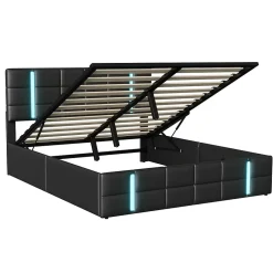 Fortuna lai Lit Double Rembourré 140 X 200 Cm, Avec LED, Cadre De Lit Avec Cadre Et Sommier à Lattes, Pu, Noir