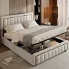 Simple Life lit double rembourré 160 x 200,lit coffre avec sommier,lit adulte 160 x 200 avec levier hydraulique,velours,beige