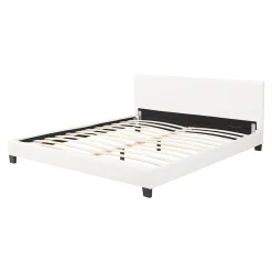 Corium Lit Double Rembourré Albacete Sommier à Lattes Housse Similicuir 180 x 200 cm Blanc Best