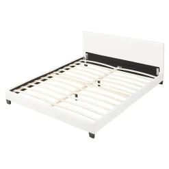 Corium Lit Double Rembourré Albacete Sommier à Lattes Housse Similicuir 180 x 200 cm Blanc Best