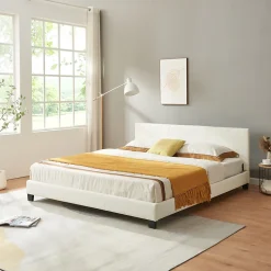 Corium Lit Double Rembourré Albacete Sommier à Lattes Housse Similicuir 180 x 200 cm Blanc Best