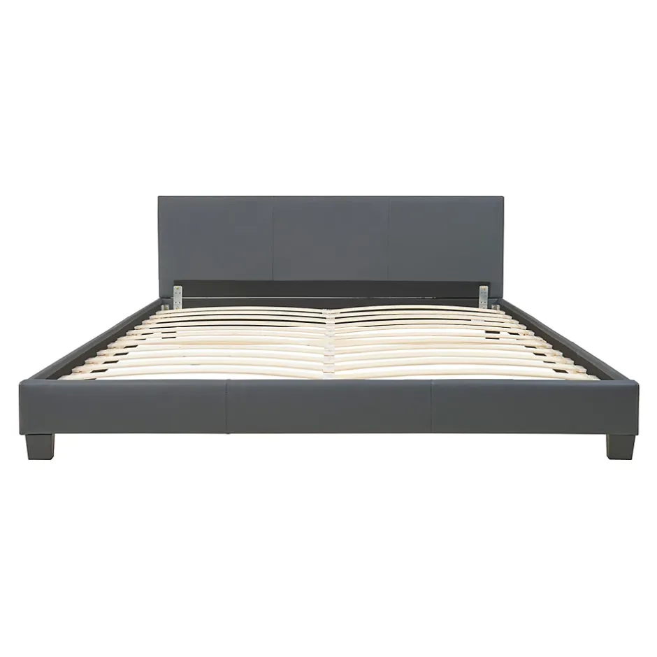 Corium Lit Double Rembourré Albacete Sommier à Lattes Similicuir 180 x 200 cm Gris Foncé Hot