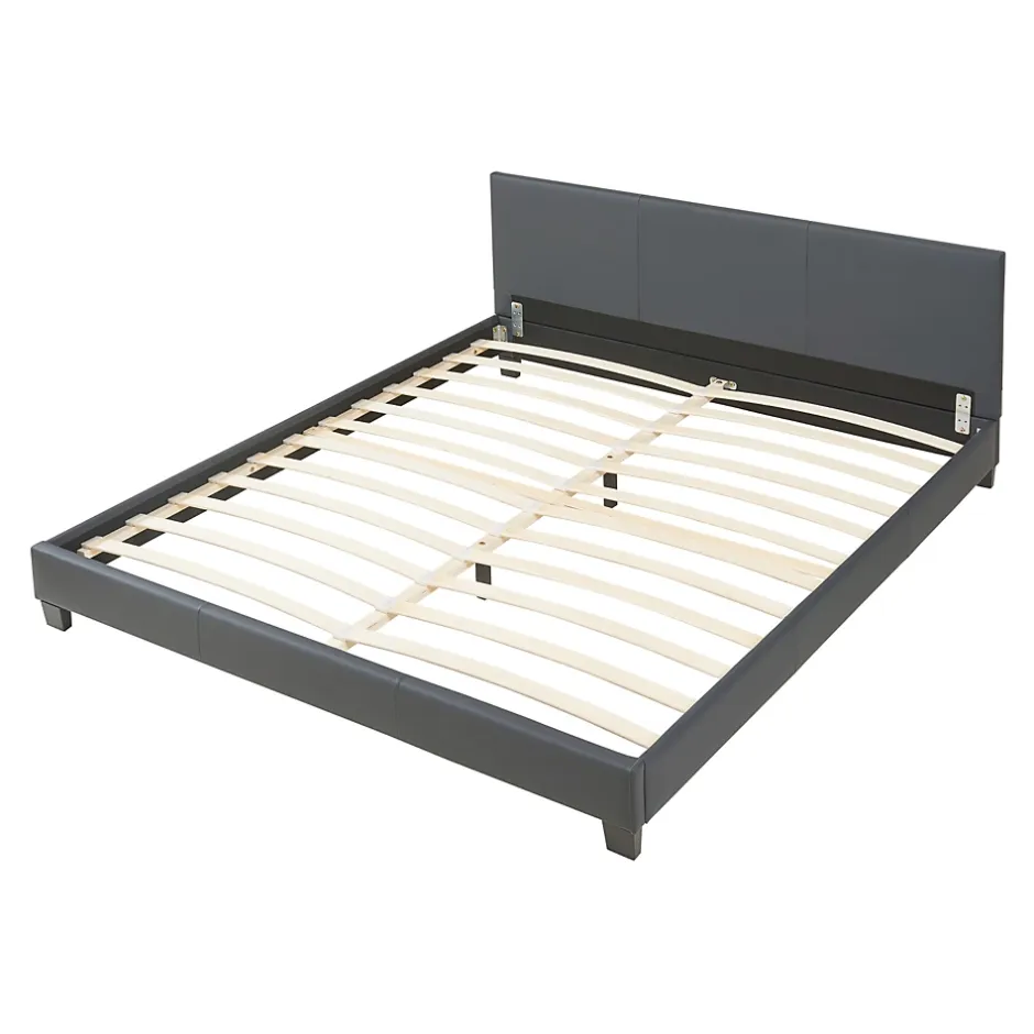 Corium Lit Double Rembourré Albacete Sommier à Lattes Similicuir 180 x 200 cm Gris Foncé Hot
