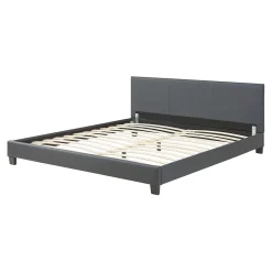Corium Lit Double Rembourré Albacete Sommier à Lattes Similicuir 180 x 200 cm Gris Foncé Hot