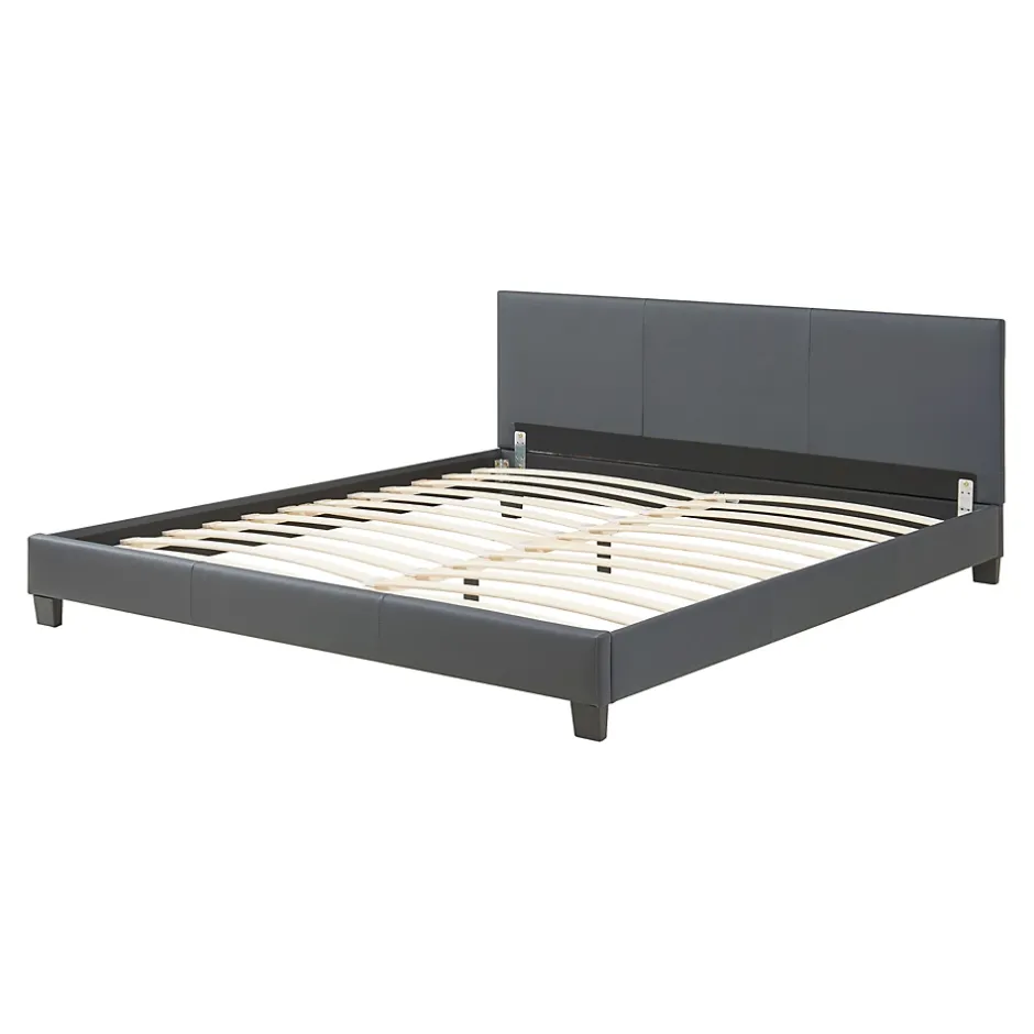 Corium Lit Double Rembourré Albacete Sommier à Lattes Similicuir 180 x 200 cm Gris Foncé Hot