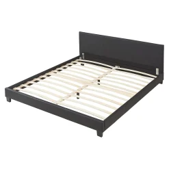 Corium Lit Double Rembourré Albacete Sommier à Lattes Similicuir 160 x 200 cm Noir Best