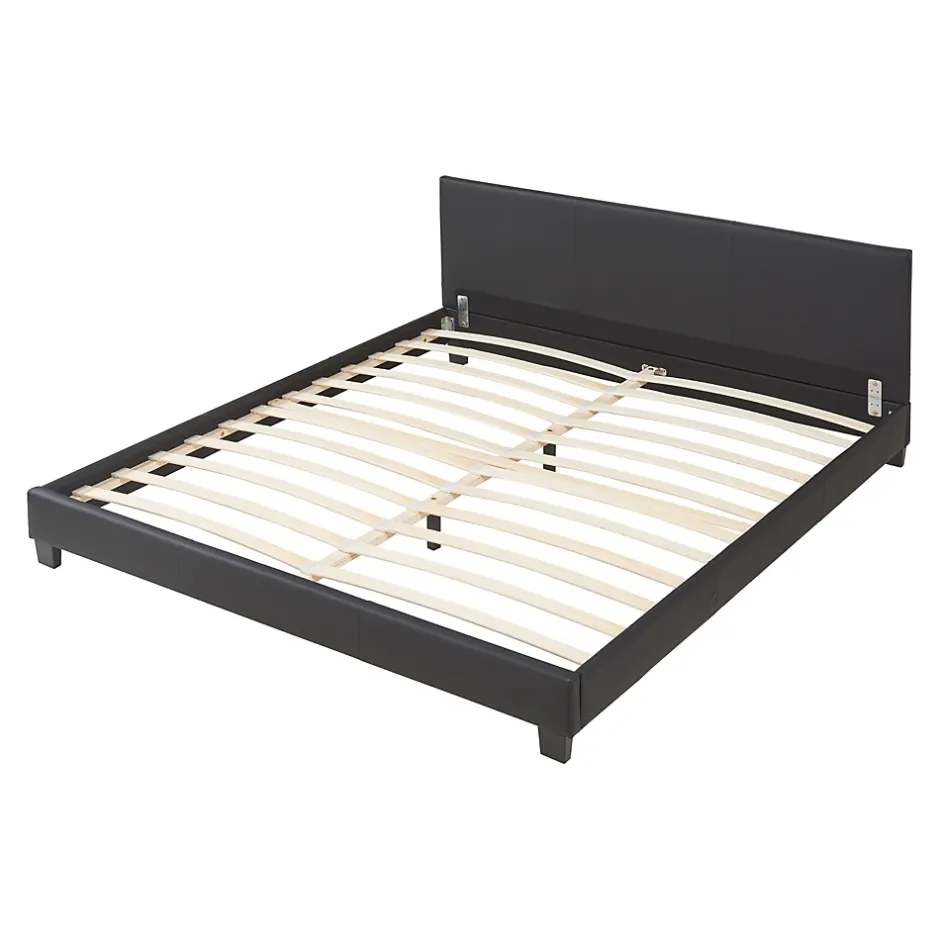 Corium Lit Double Rembourré Albacete Sommier à Lattes Similicuir 160 x 200 cm Noir Best