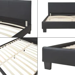 Corium Lit Double Rembourré Albacete Sommier à Lattes Similicuir 160 x 200 cm Noir Best