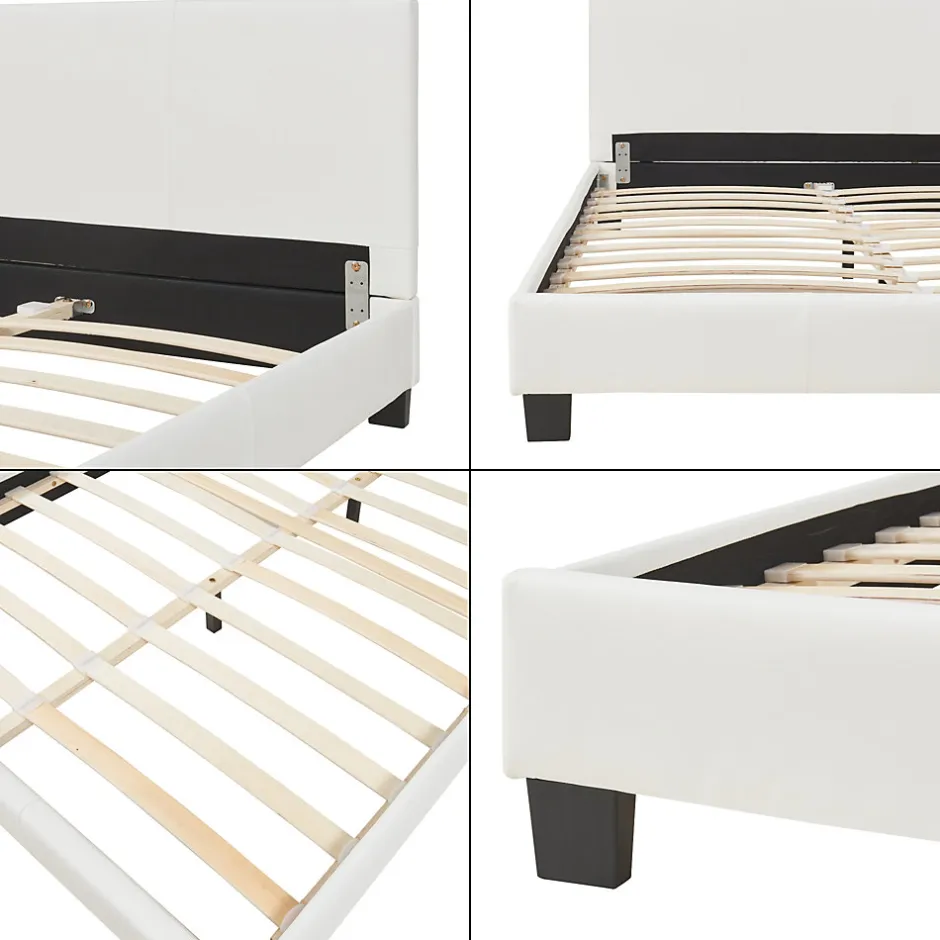 Corium Lit Double Rembourré Albacete Sommier à Lattes Similicuir 140 x 200 cm Blanc