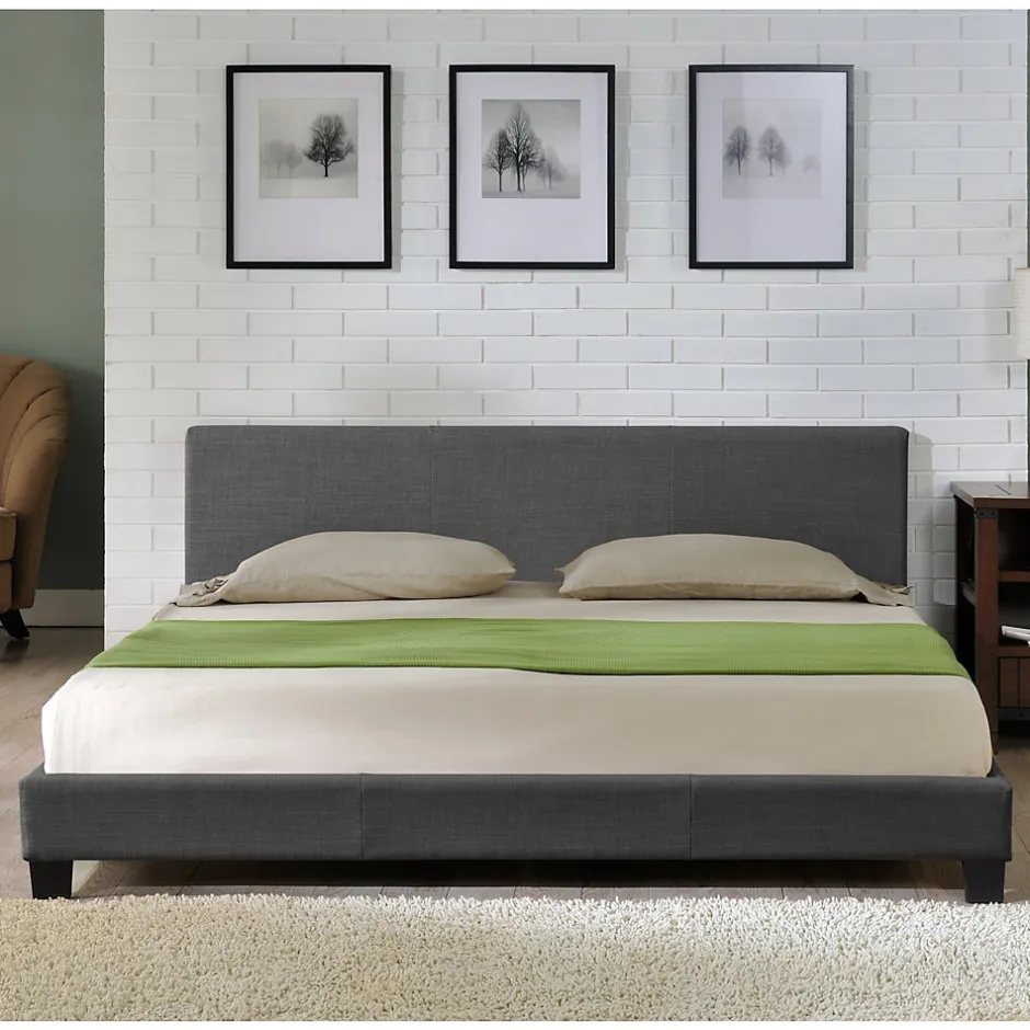Corium Lit Double Rembourré Design Sommier à Lattes Polyester 180 x 200 cm Gris Foncé
