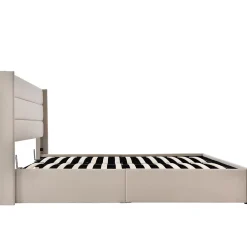 Simple Life Lit Double Rembourré Hydraulique Lit De Rangement, Sommier à Lattes En Bois,beige, 180x200 Cm New