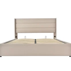 Simple Life Lit Double Rembourré Hydraulique Lit De Rangement, Sommier à Lattes En Bois,beige, 180x200 Cm New