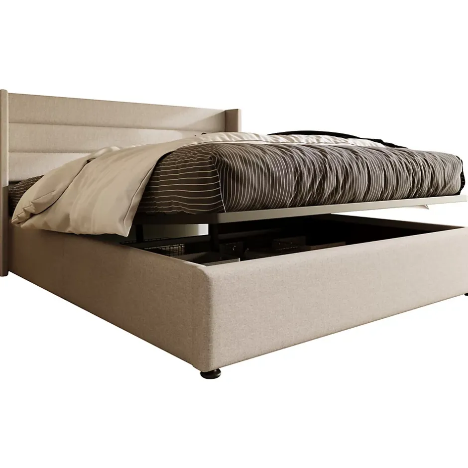 Simple Life Lit Double Rembourré Hydraulique Lit De Rangement, Sommier à Lattes En Bois,beige, 180x200 Cm New