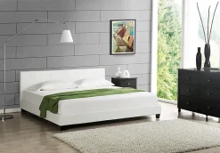 Corium Lit Double Rembourré Sommier à Lattes Housse Similicuir Élégant 180 x 200 cm Blanc Online