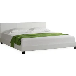 Corium Lit Double Rembourré Sommier à Lattes Housse Similicuir Élégant 180 x 200 cm Blanc Online
