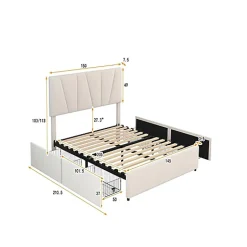 Nature Pro Lit Double Rembourré Velours 140x200cm Beige + Sommier à Lattes avec Cadre de lit Métal + Tête Réglable Chambre Sale