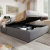 Gutent Lit double rembourré 140x200 cm, Lit de rangement Cadre de lit avec USB- C, Sans tête de lit, Coton, Gris,Sans matelas