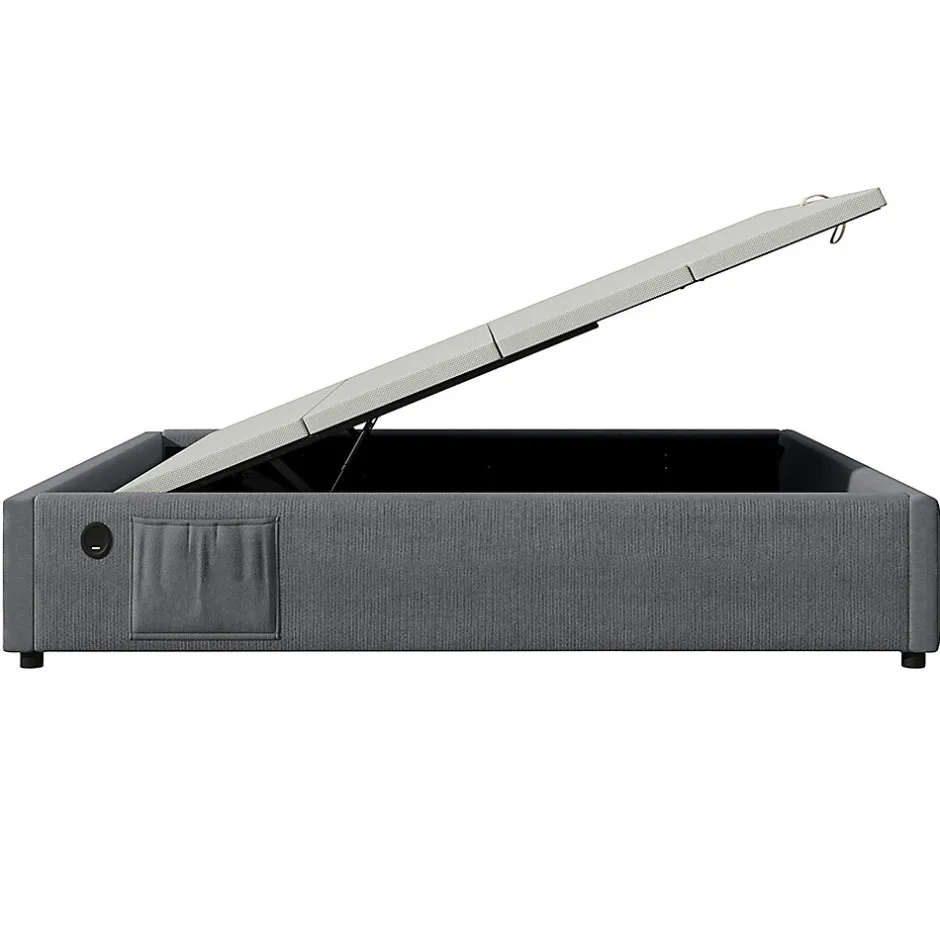 Gutent Lit double rembourré 140x200 cm, Lit de rangement Cadre de lit avec USB- C, Sans tête de lit, Coton, Gris,Sans matelas