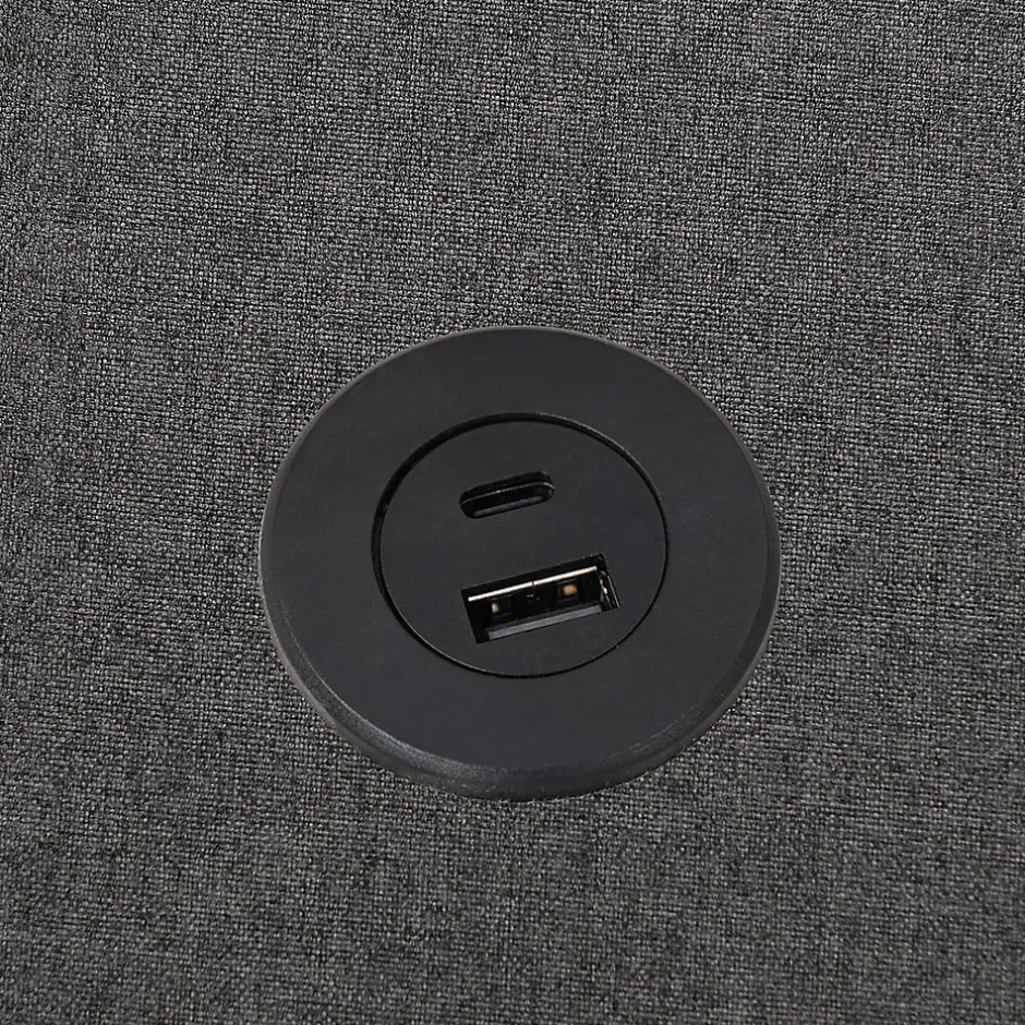 Gutent Lit double rembourré 140x200 cm, Lit de rangement Cadre de lit avec USB- C, Sans tête de lit, Coton, Gris,Sans matelas