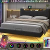 Simple Life Lit double rembourré 140x200 cm, USB, LED, cadre avec tête de lit, rangement, coffre, polyuréthane gris. New