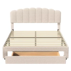 Simple Life Lit double rembourré 160x200cm avec USB et grand tiroirs - tissu en sherpa - Beige Outlet