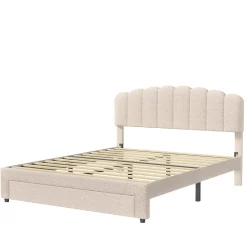 Simple Life Lit double rembourré 140x200cm avec USB et grand tiroirs - tissu en sherpa - Beige Discount