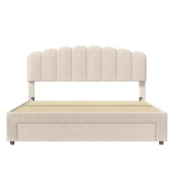 Simple Life Lit double rembourré 140x200cm avec USB et grand tiroirs - tissu en sherpa - Beige Discount