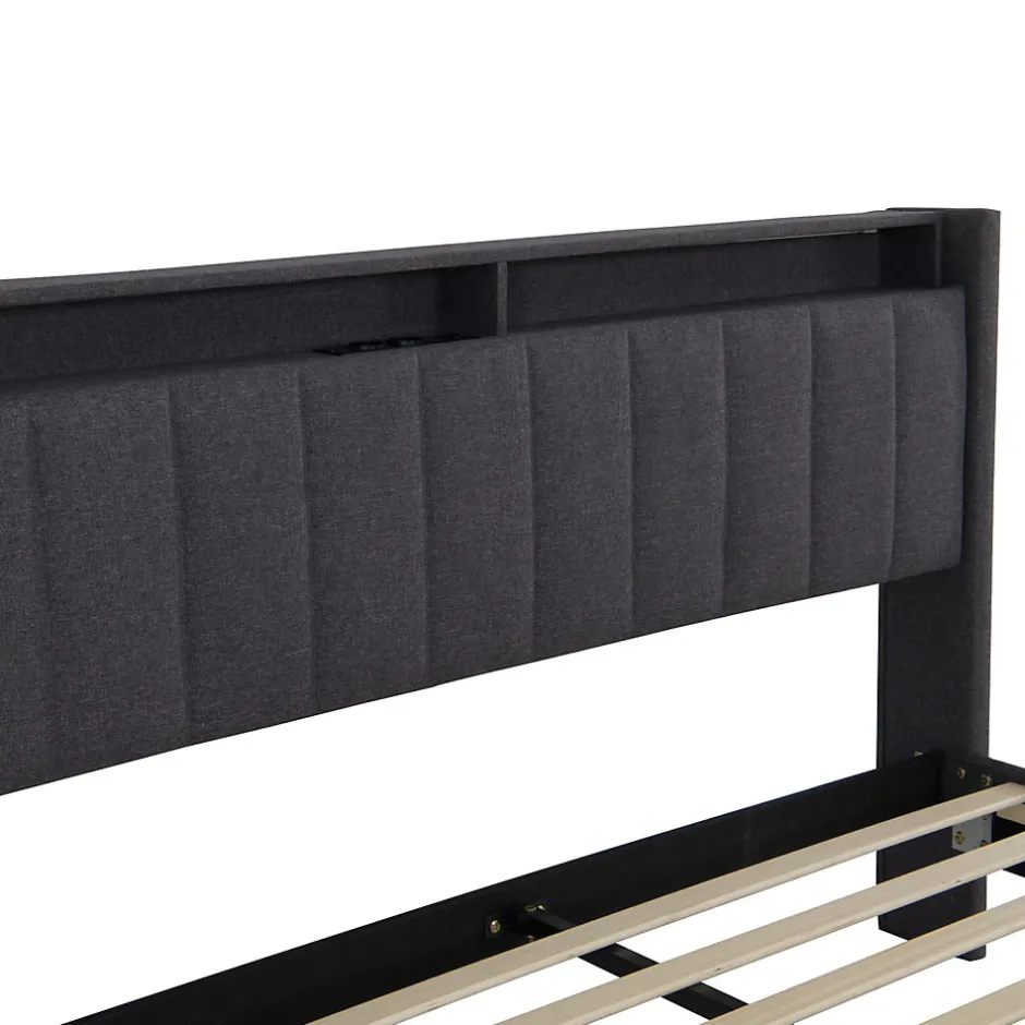 Simple Life Lit Double Rembourré 140x200cm, Cadre de lit avec LED et Prise USB, sommier à Lattes, Gris