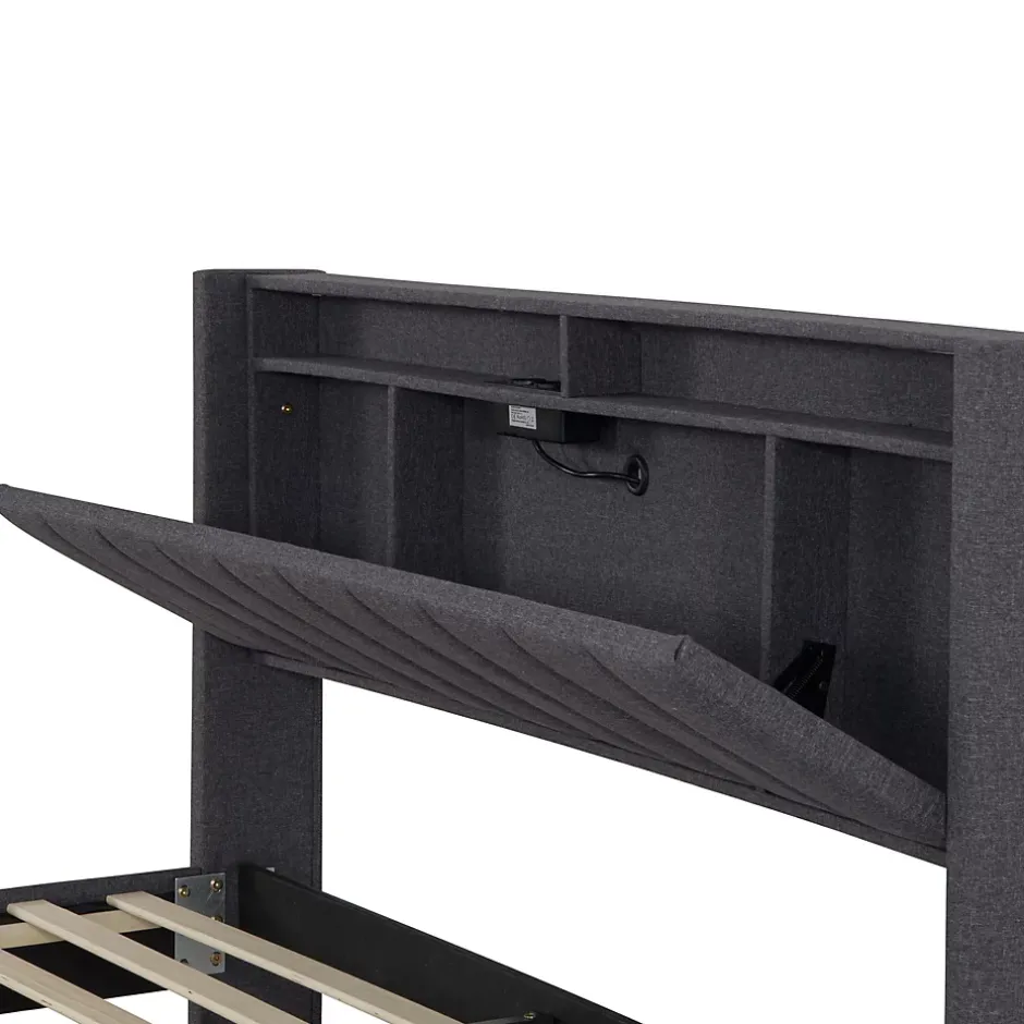 Simple Life Lit Double Rembourré 160x200cm, Cadre de lit avec LED et Prise USB, sommier à Lattes, Gris Discount