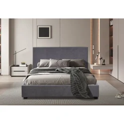 Meublorama Lit double ROMA 140x200 cm PU gris Sommier inclus Design moderne Structure MDF
