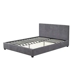Meublorama Lit double ROMA 140x200 cm PU gris Sommier inclus Design moderne Structure MDF