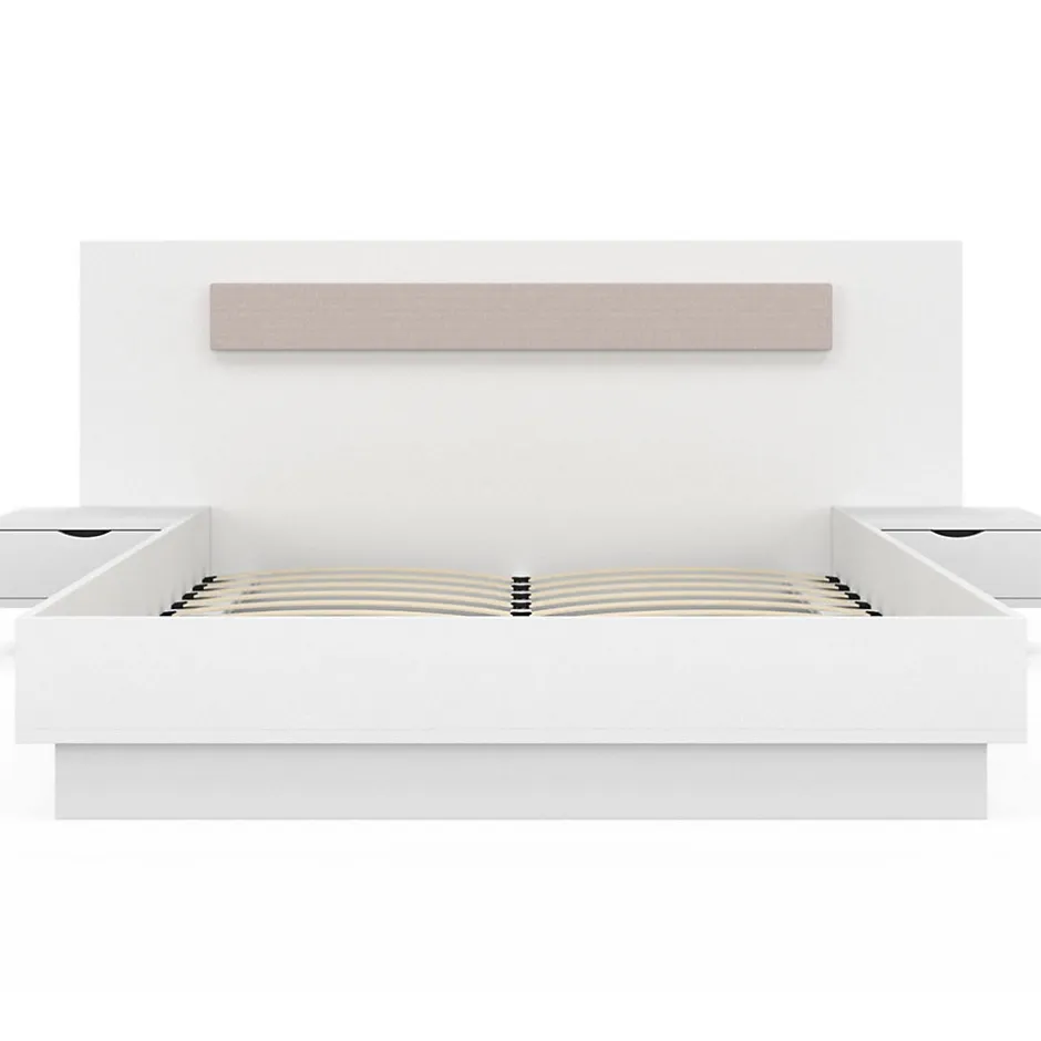 IDMarket Lit double SANTA avec tête de lit + tables de chevet intégrées et sommier 140 x 190 cm blanc