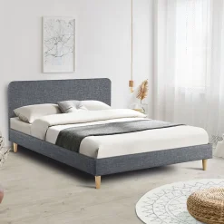 IDMarket Lit double scandinave BALTA avec tête de lit et sommier 140 x 190 cm tissu gris anthracite