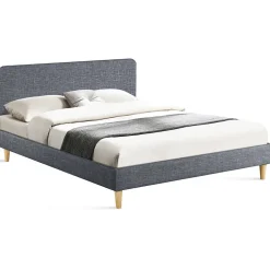 IDMarket Lit double scandinave BALTA avec tête de lit et sommier 140 x 190 cm tissu gris anthracite