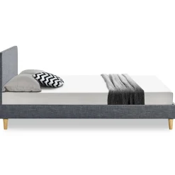 IDMarket Lit double scandinave BALTA avec tête de lit et sommier 140 x 190 cm tissu gris anthracite