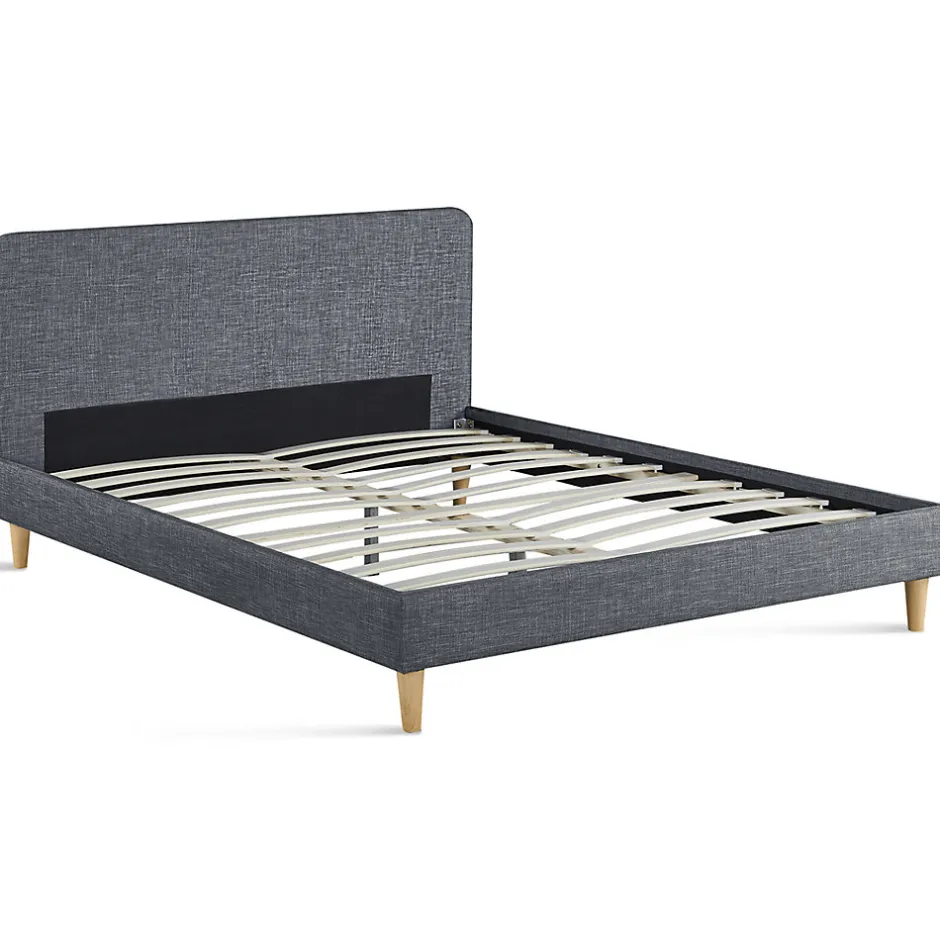 IDMarket Lit double scandinave BALTA avec tête de lit et sommier 140 x 190 cm tissu gris anthracite