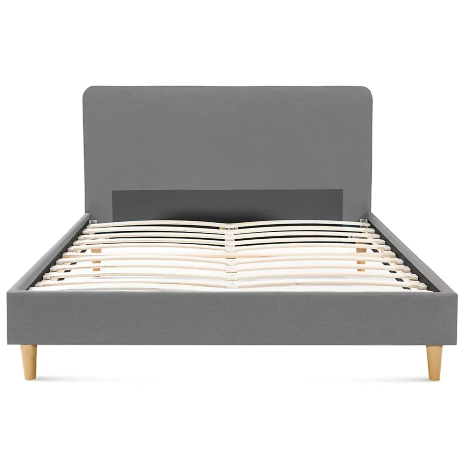 IDMarket Lit double scandinave BALTA avec tête de lit et sommier 160 x 200 cm tissu gris clair Sale