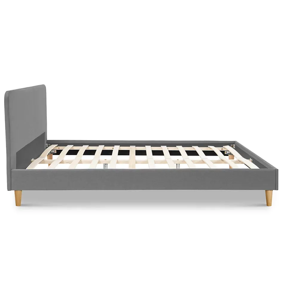 IDMarket Lit double scandinave BALTA avec tête de lit et sommier 160 x 200 cm tissu gris clair Sale