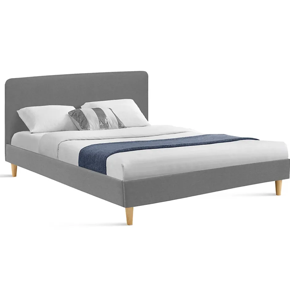 IDMarket Lit double scandinave BALTA avec tête de lit et sommier 160 x 200 cm tissu gris clair Sale