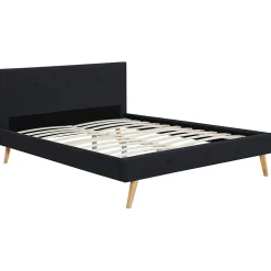 IDMarket Lit double scandinave OSLO avec tête de lit et sommier 140 x 190 cm tissu noir Best